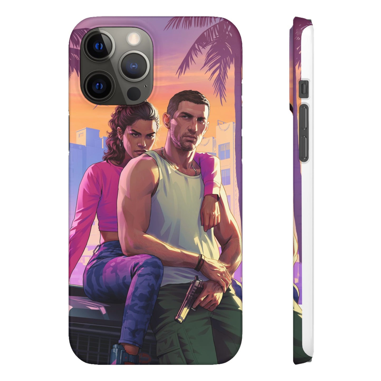 Phone Case — Retro Neon Couple Art Snap Case (Vibrant Miami Sunset)