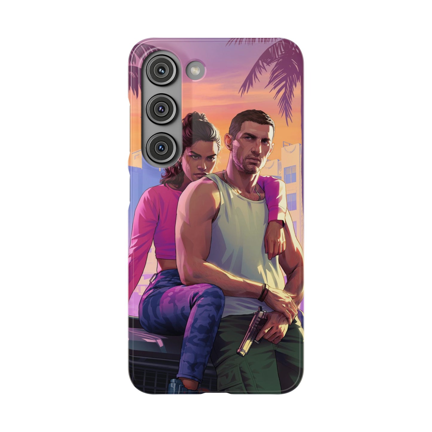 Phone Case — Retro Neon Couple Art Snap Case (Vibrant Miami Sunset)