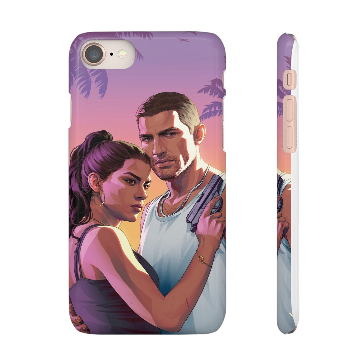 Retro Sunset Couple Phone Case — Romantic Miami Vibe Protective Snap Case