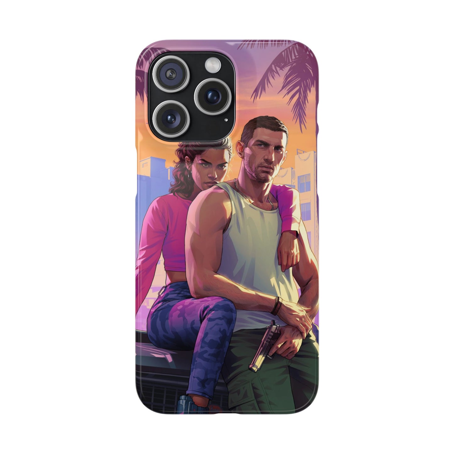 Phone Case — Retro Neon Couple Art Snap Case (Vibrant Miami Sunset)