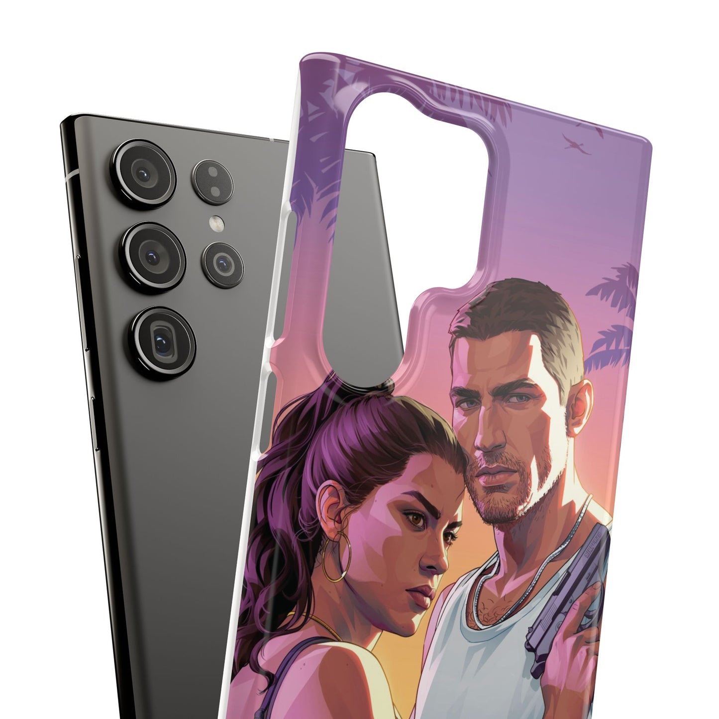 Retro Sunset Couple Phone Case — Romantic Miami Vibe Protective Snap Case