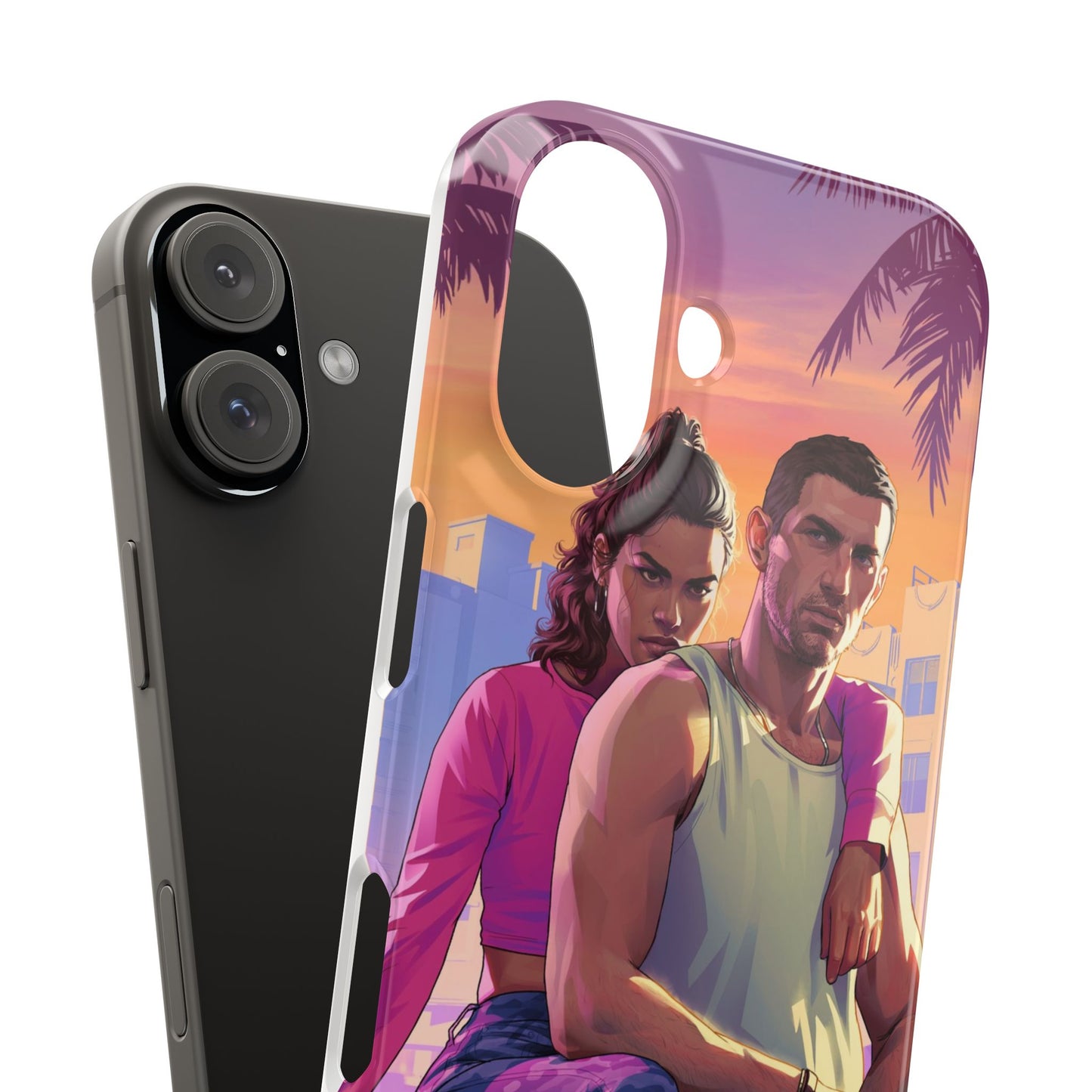 Phone Case — Retro Neon Couple Art Snap Case (Vibrant Miami Sunset)