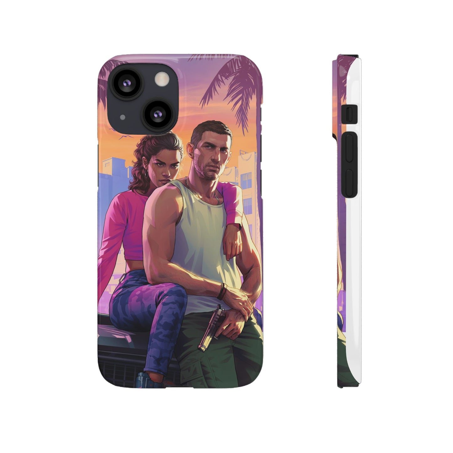 Phone Case — Retro Neon Couple Art Snap Case (Vibrant Miami Sunset)