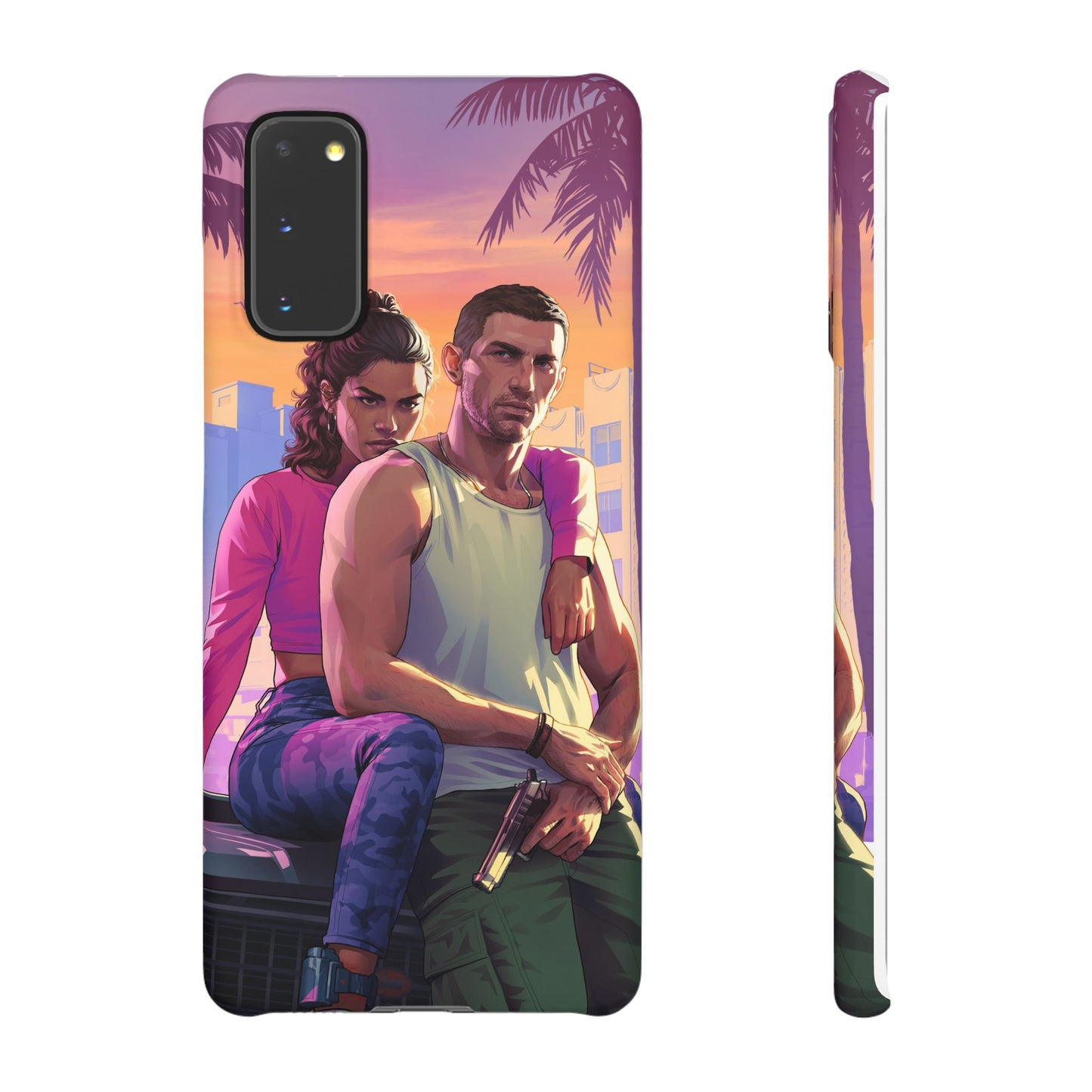 Phone Case — Retro Neon Couple Art Snap Case (Vibrant Miami Sunset)