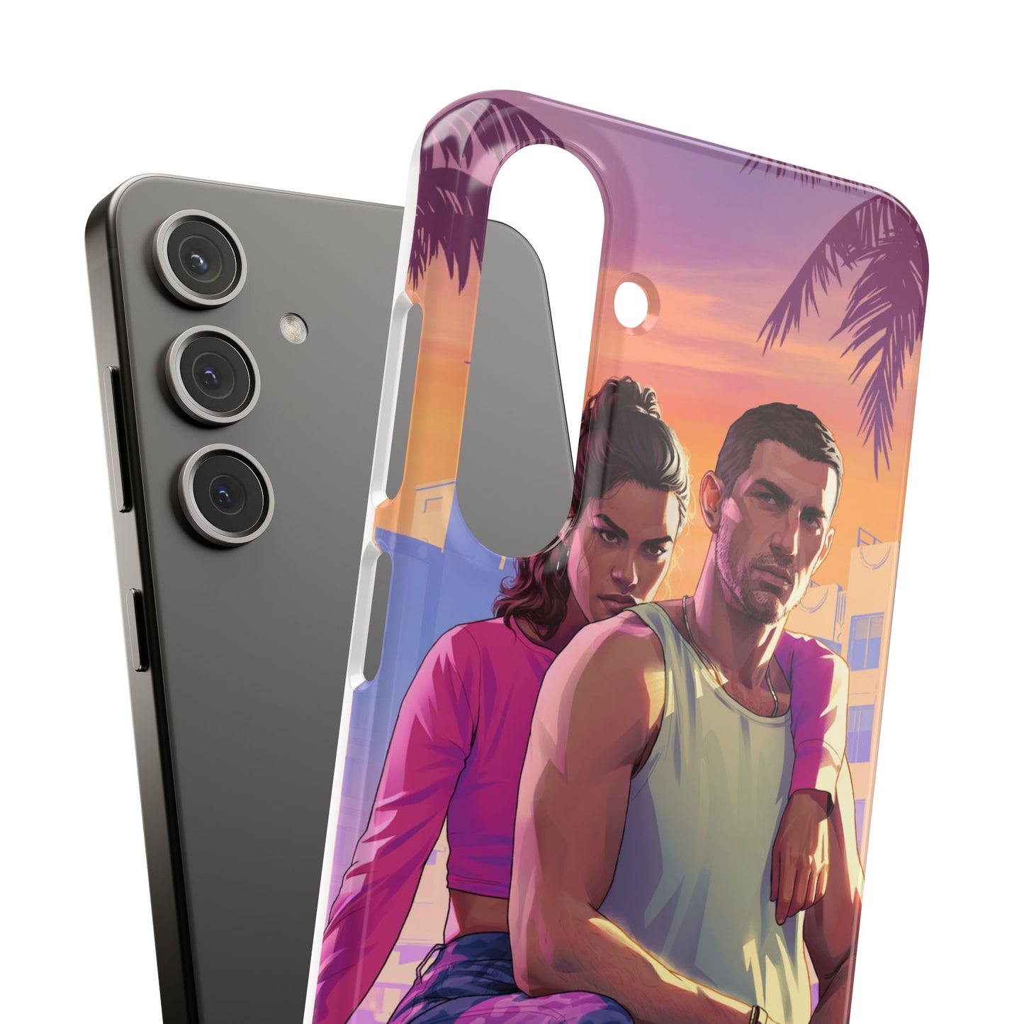 Phone Case — Retro Neon Couple Art Snap Case (Vibrant Miami Sunset)