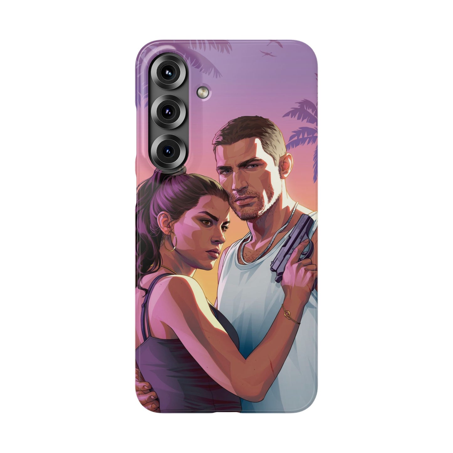 Retro Sunset Couple Phone Case — Romantic Miami Vibe Protective Snap Case