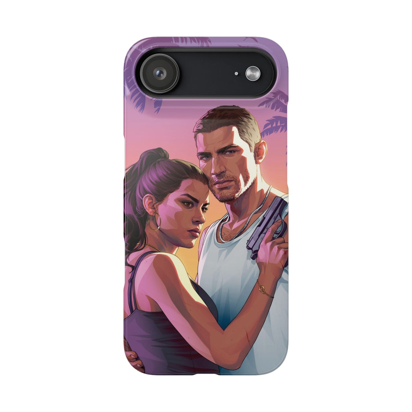 Retro Sunset Couple Phone Case — Romantic Miami Vibe Protective Snap Case