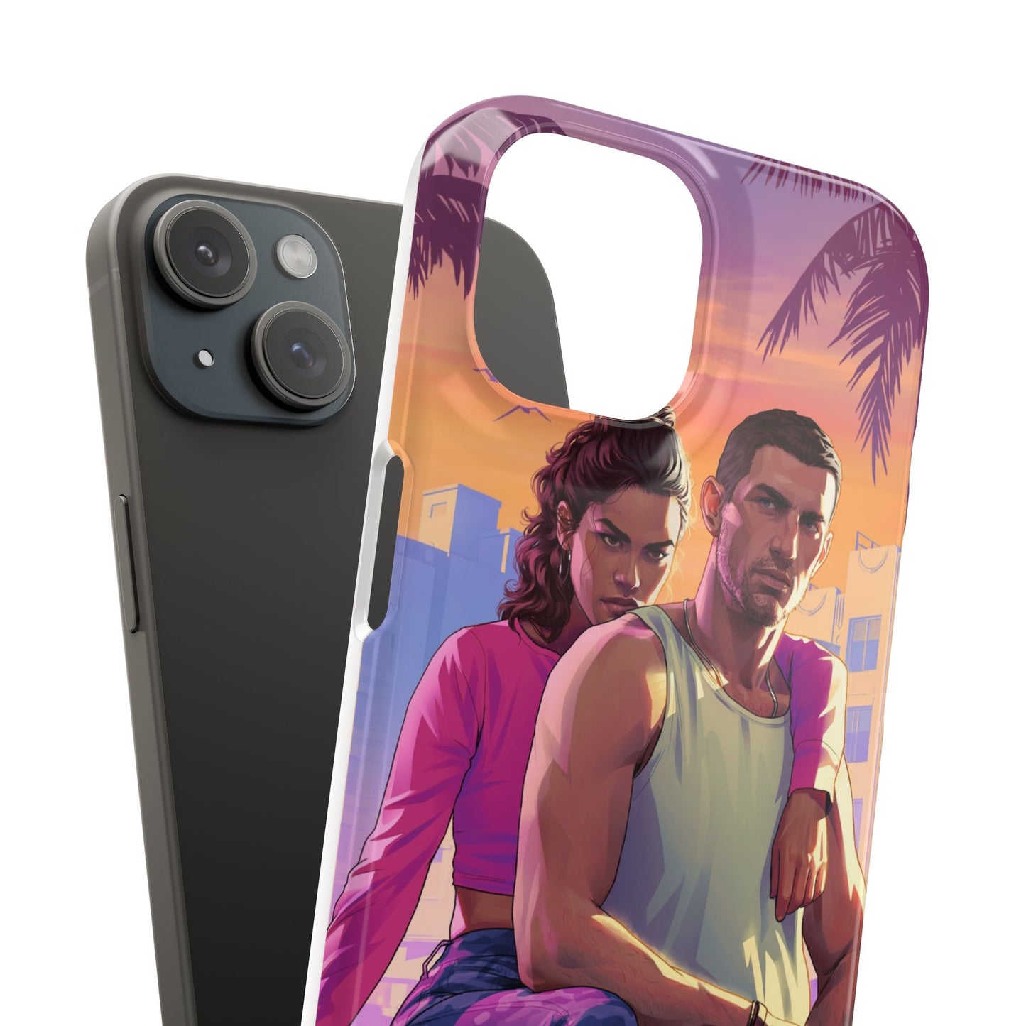 Phone Case — Retro Neon Couple Art Snap Case (Vibrant Miami Sunset)
