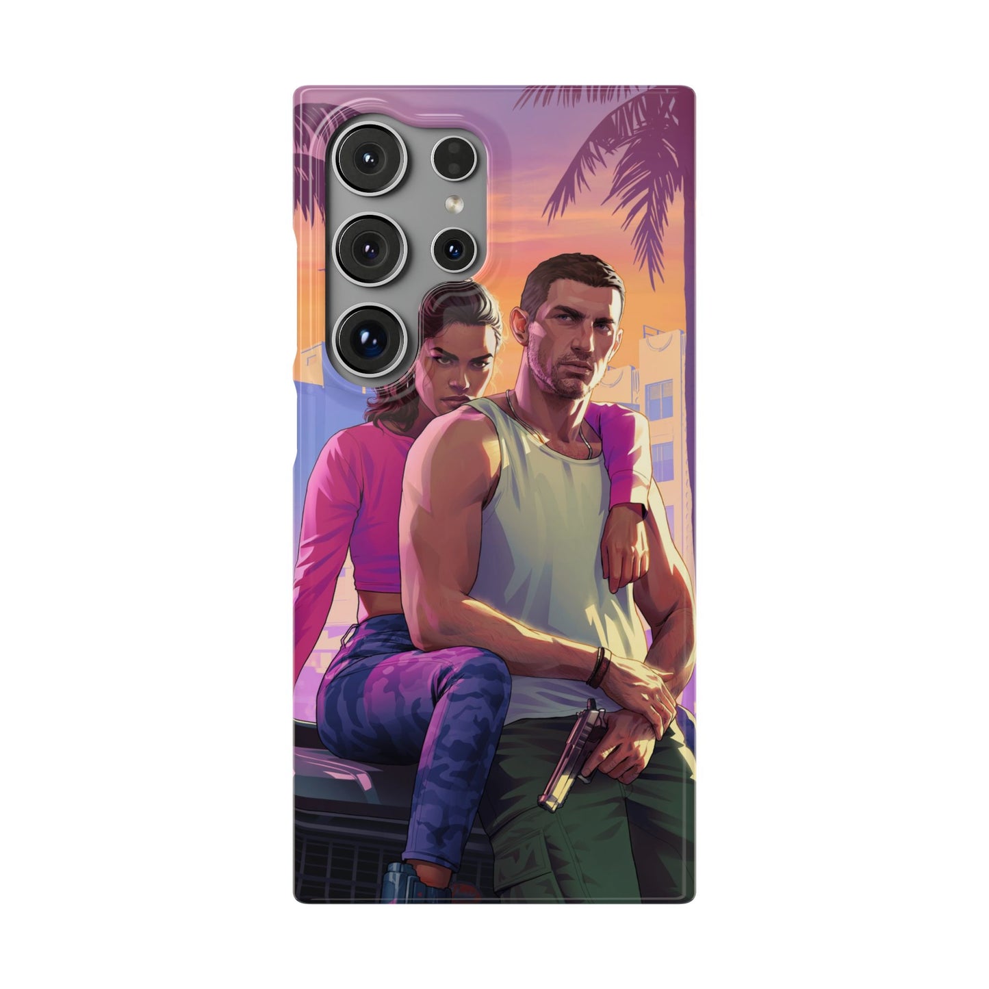 Phone Case — Retro Neon Couple Art Snap Case (Vibrant Miami Sunset)