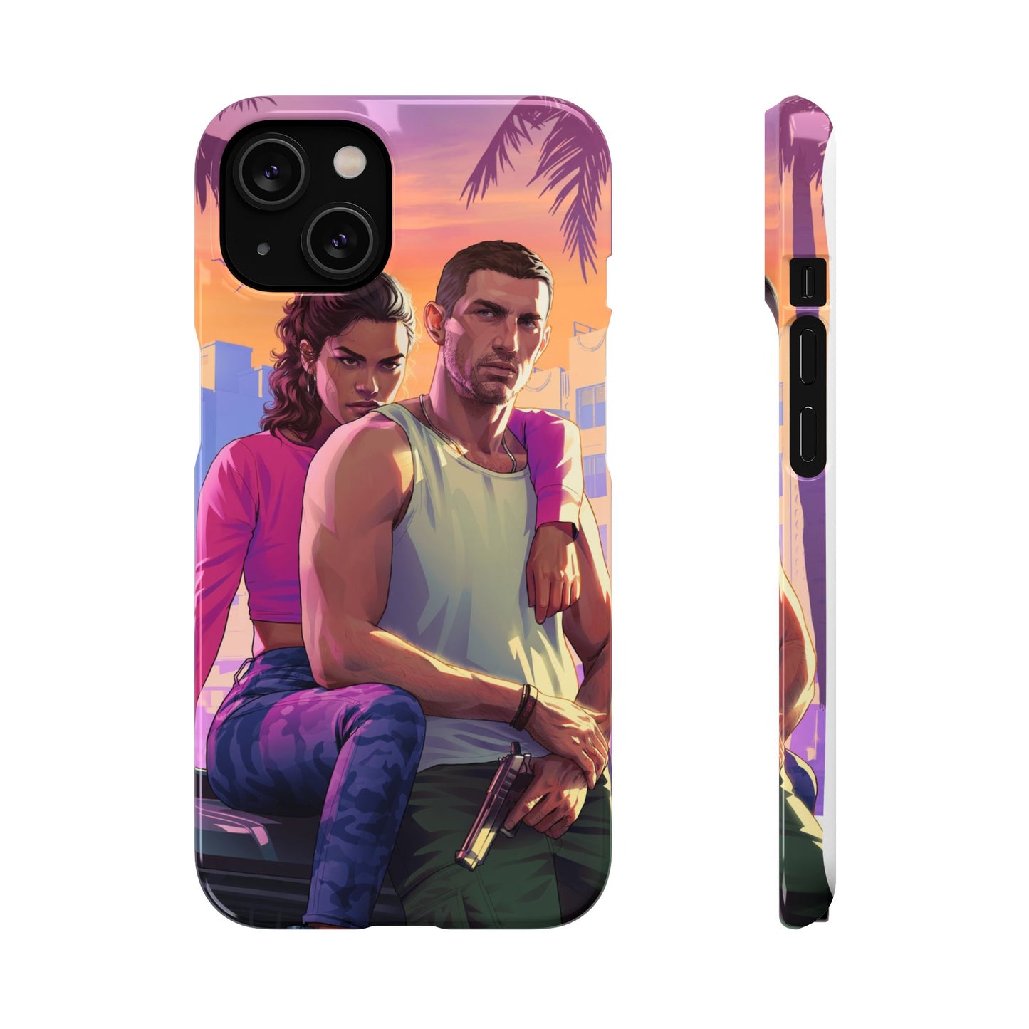 Phone Case — Retro Neon Couple Art Snap Case (Vibrant Miami Sunset)