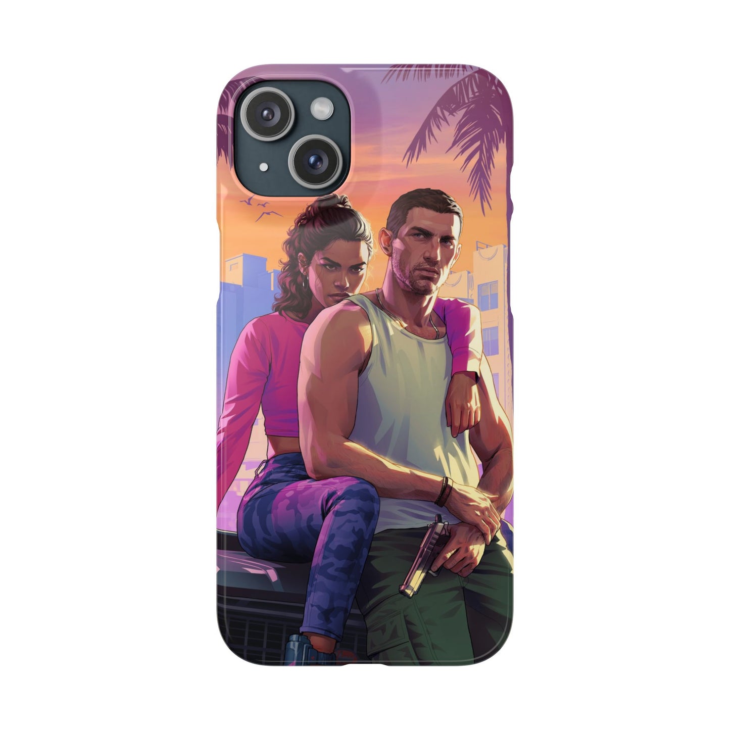 Phone Case — Retro Neon Couple Art Snap Case (Vibrant Miami Sunset)