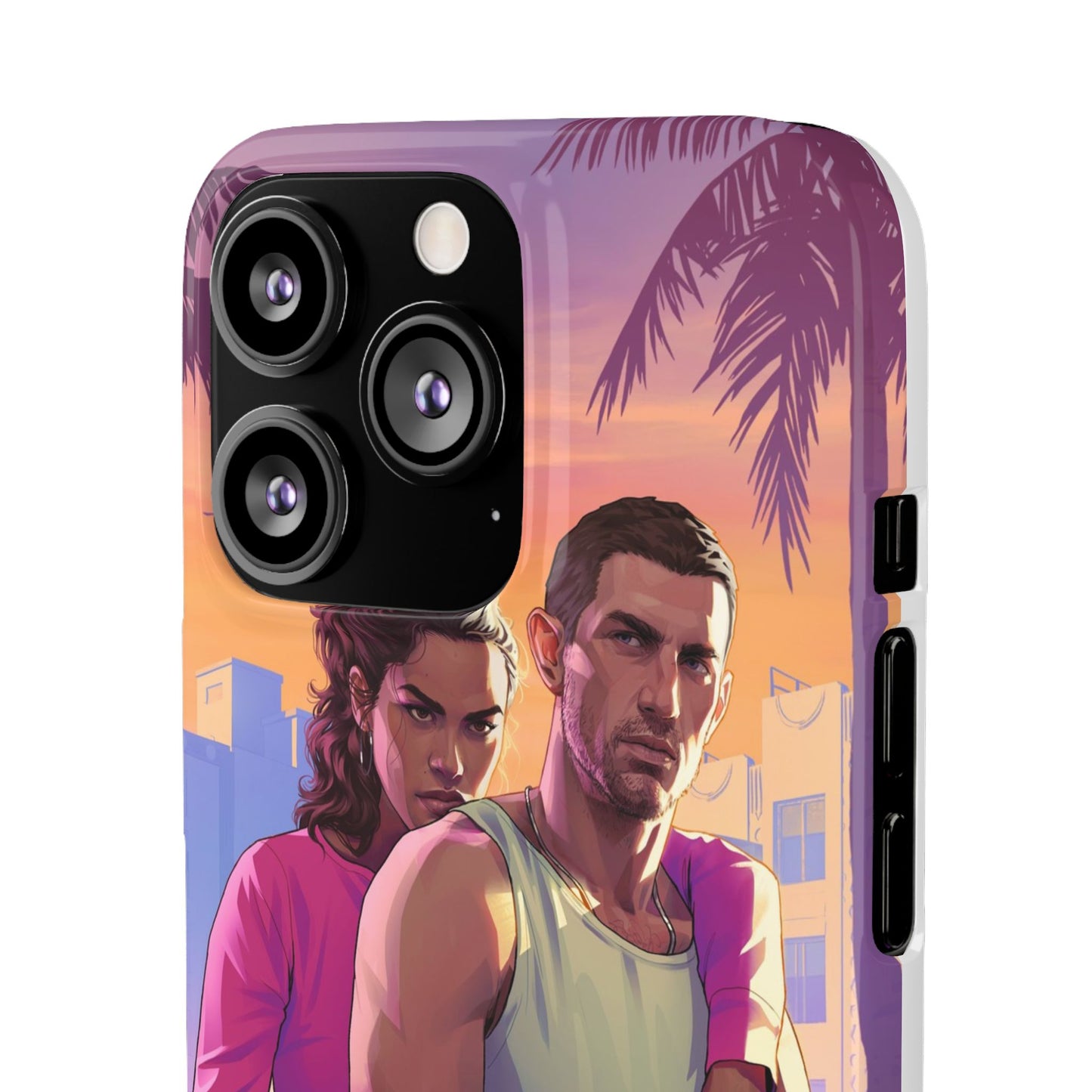 Phone Case — Retro Neon Couple Art Snap Case (Vibrant Miami Sunset)