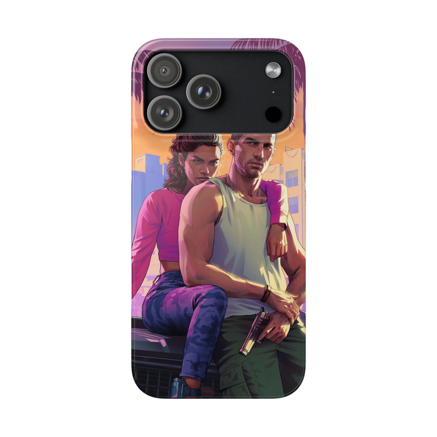 Phone Case — Retro Neon Couple Art Snap Case (Vibrant Miami Sunset)