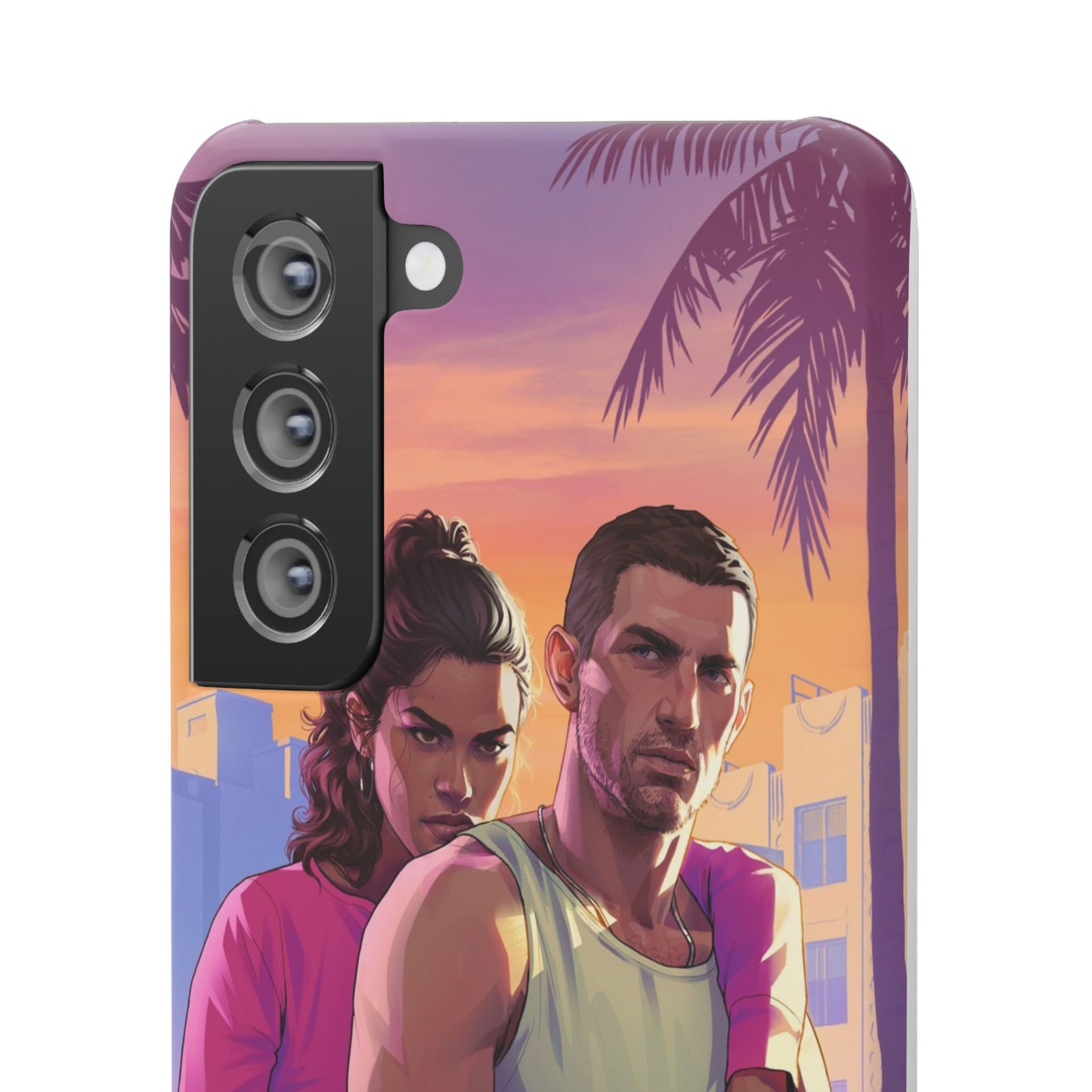 Phone Case — Retro Neon Couple Art Snap Case (Vibrant Miami Sunset)