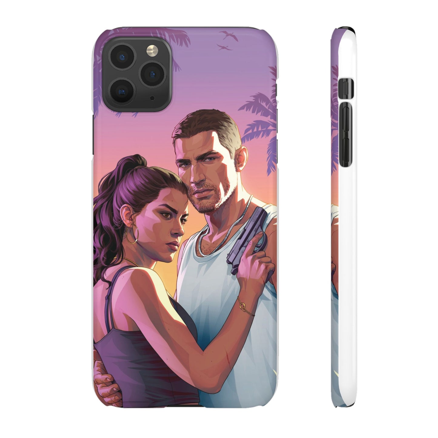 Retro Sunset Couple Phone Case — Romantic Miami Vibe Protective Snap Case