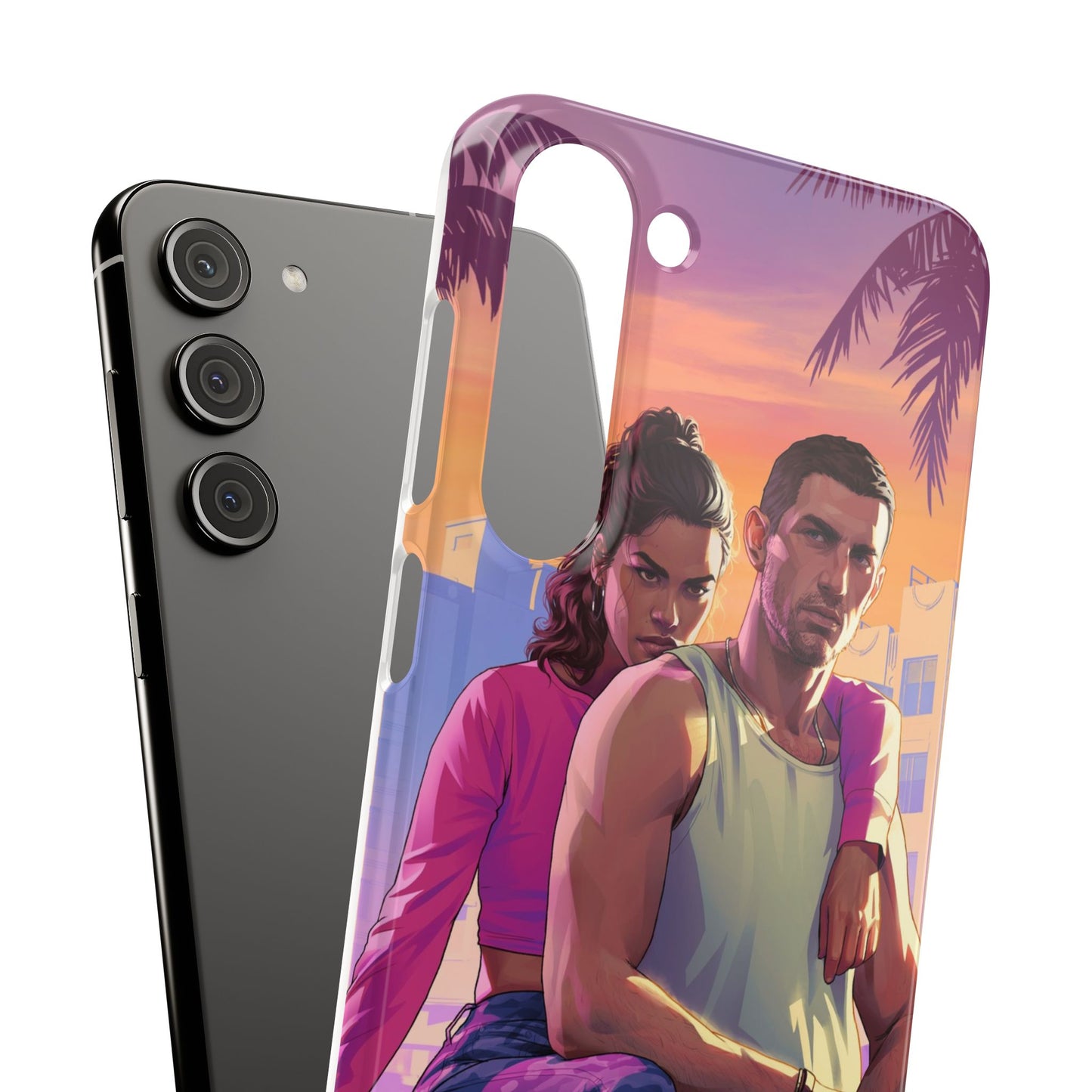 Phone Case — Retro Neon Couple Art Snap Case (Vibrant Miami Sunset)