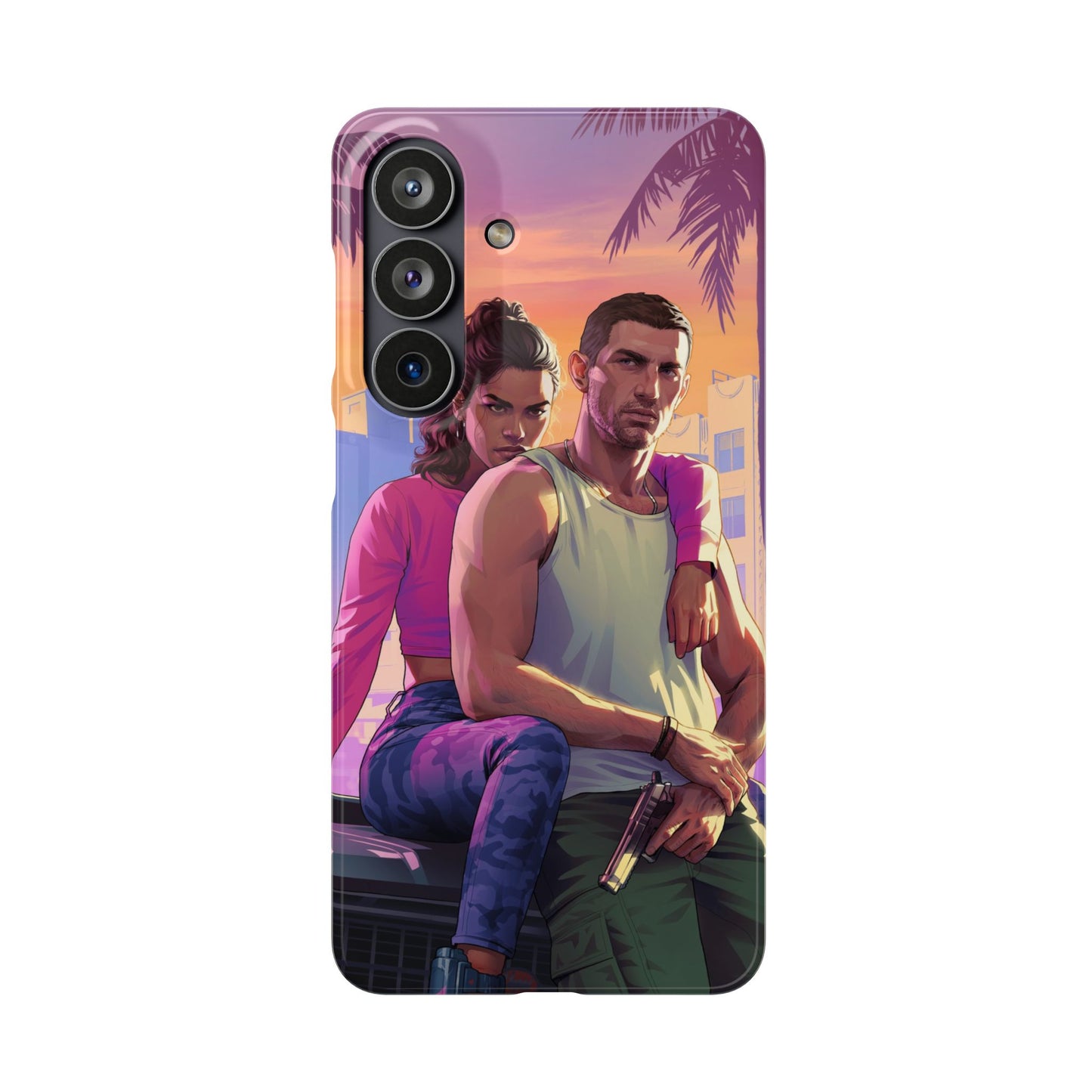 Phone Case — Retro Neon Couple Art Snap Case (Vibrant Miami Sunset)