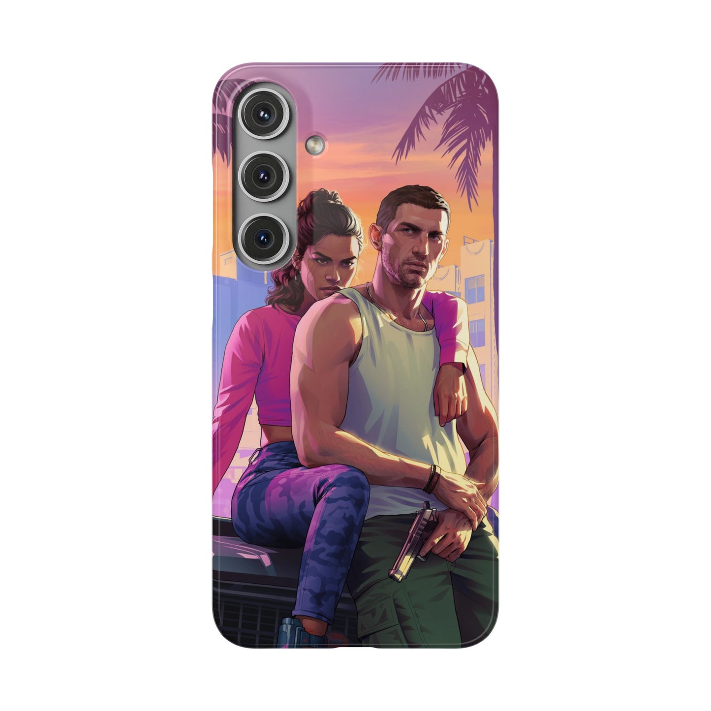 Phone Case — Retro Neon Couple Art Snap Case (Vibrant Miami Sunset)