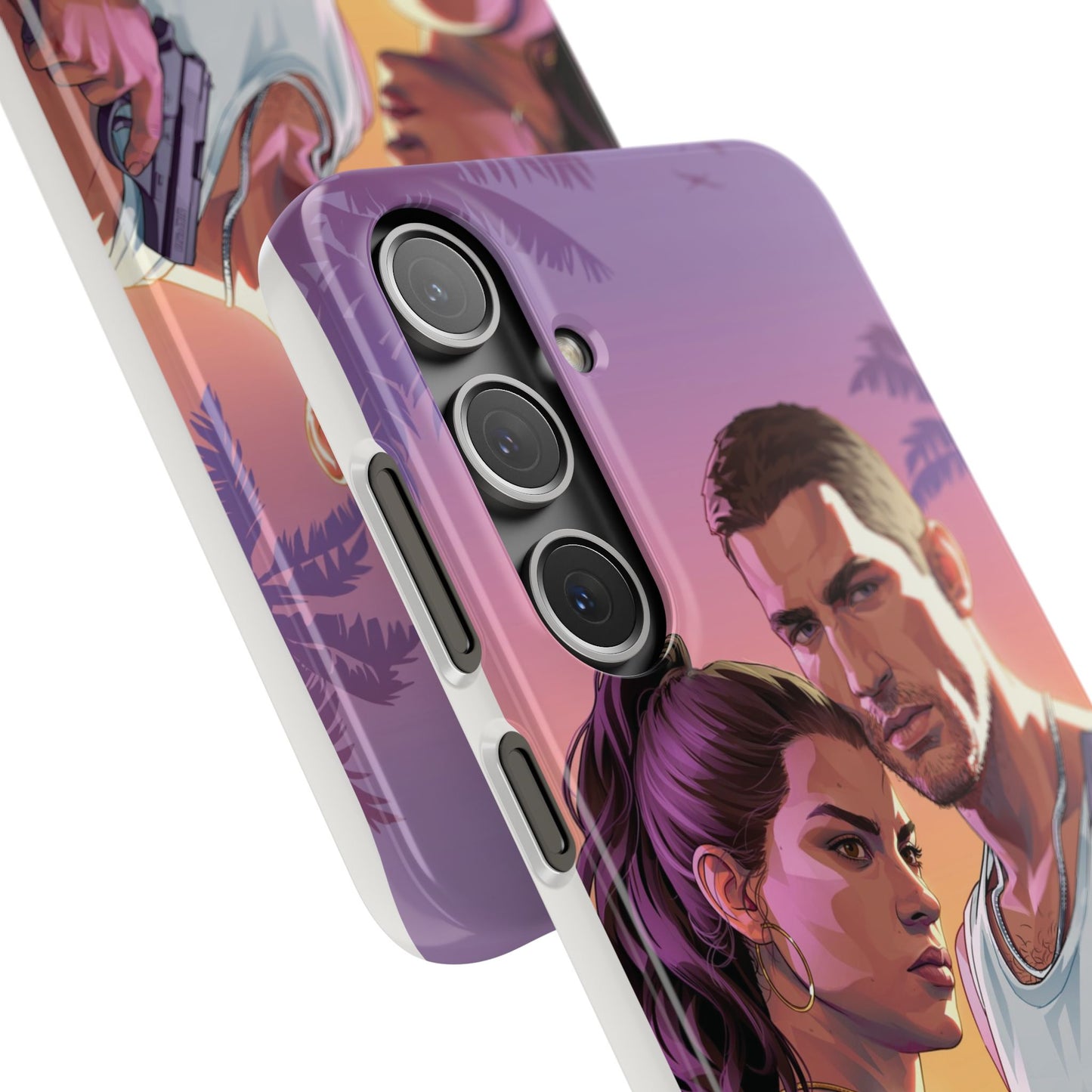 Retro Sunset Couple Phone Case — Romantic Miami Vibe Protective Snap Case