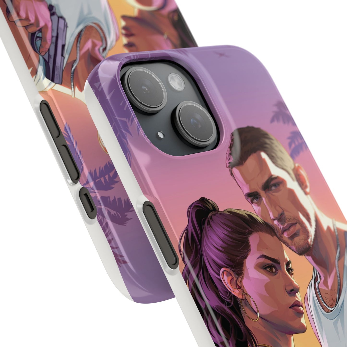 Retro Sunset Couple Phone Case — Romantic Miami Vibe Protective Snap Case