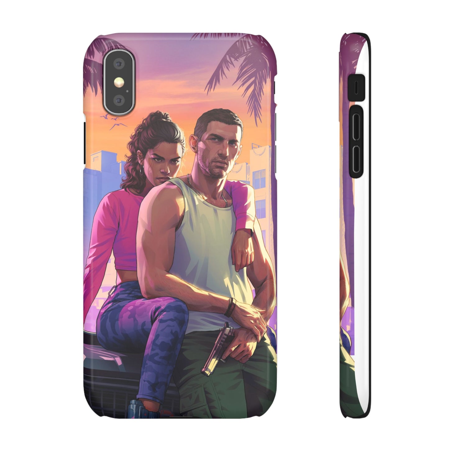 Phone Case — Retro Neon Couple Art Snap Case (Vibrant Miami Sunset)