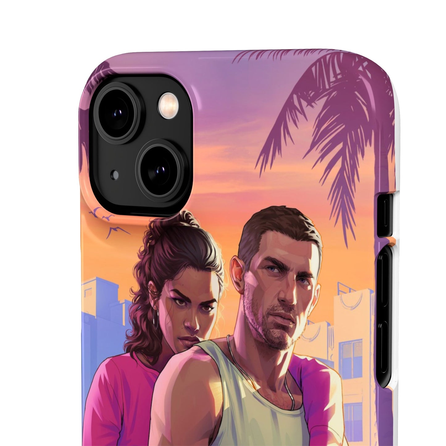 Phone Case — Retro Neon Couple Art Snap Case (Vibrant Miami Sunset)