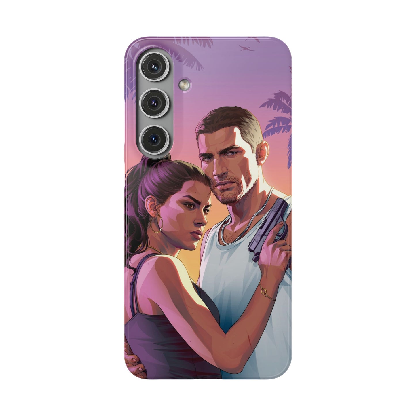 Retro Sunset Couple Phone Case — Romantic Miami Vibe Protective Snap Case