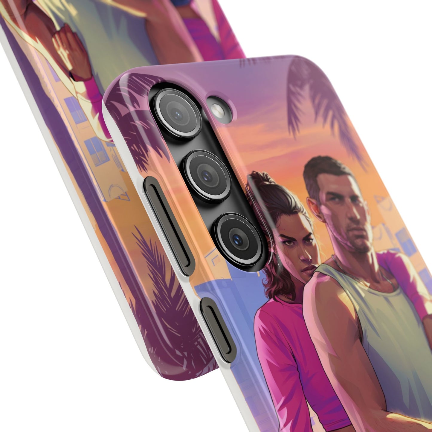 Phone Case — Retro Neon Couple Art Snap Case (Vibrant Miami Sunset)