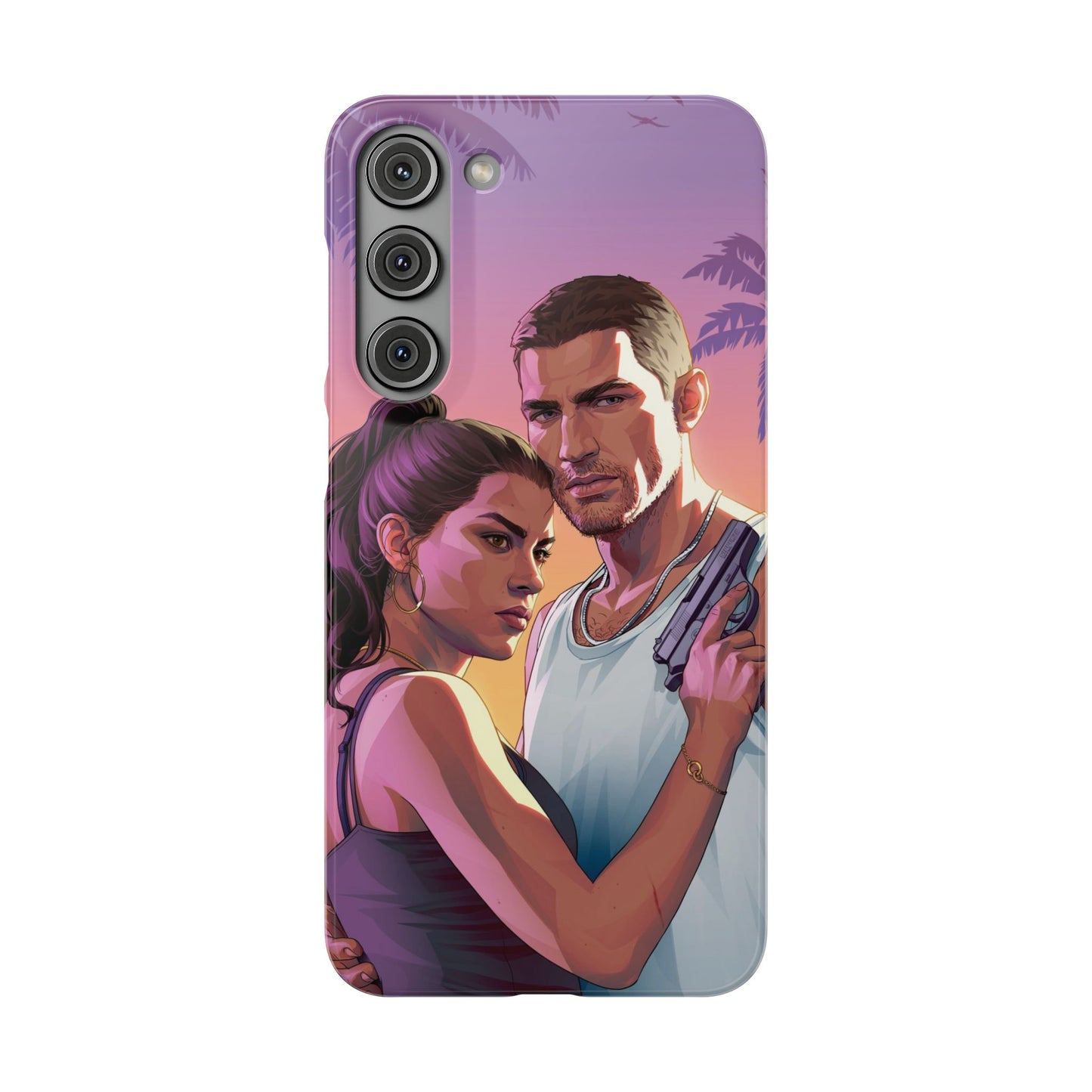 Retro Sunset Couple Phone Case — Romantic Miami Vibe Protective Snap Case