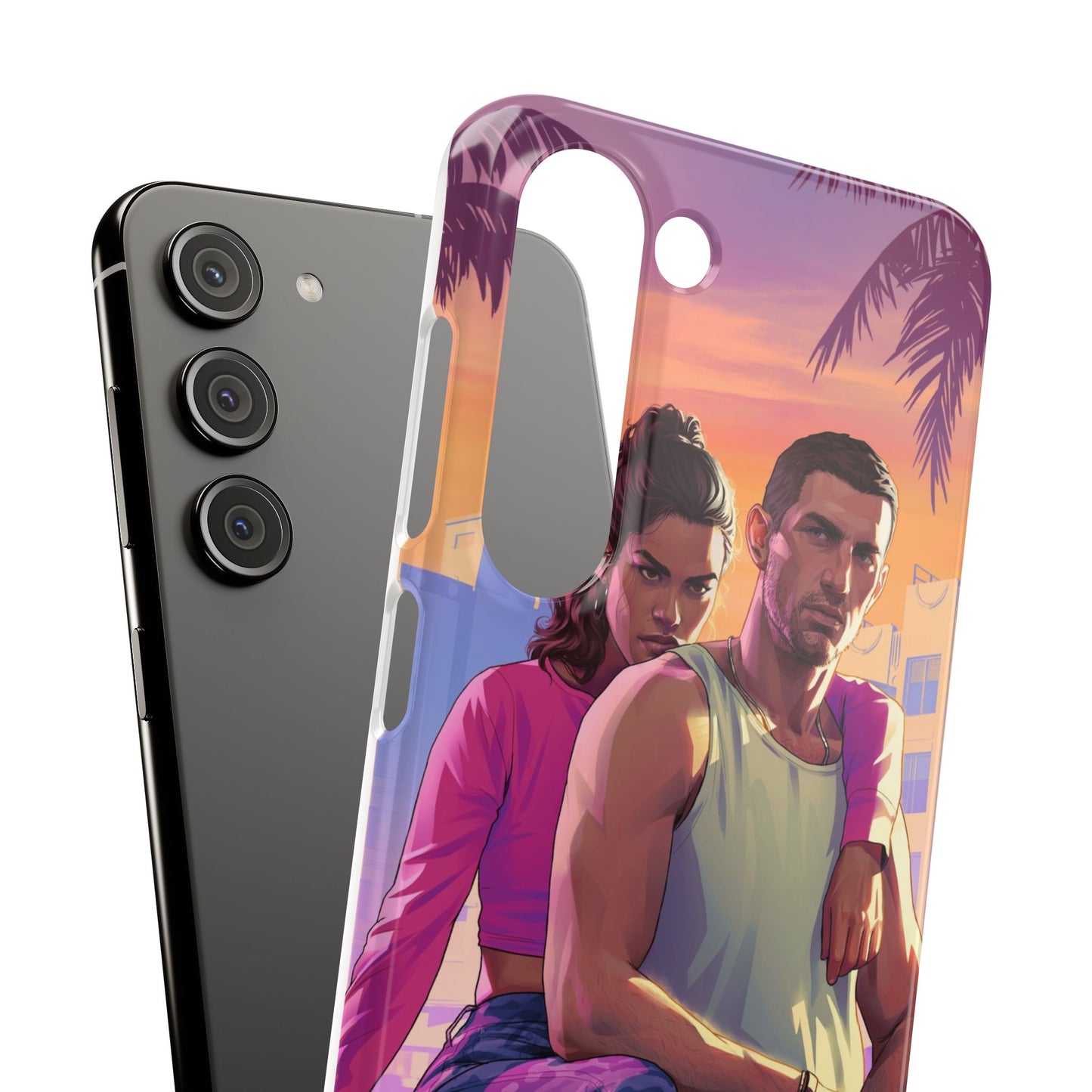 Phone Case — Retro Neon Couple Art Snap Case (Vibrant Miami Sunset)