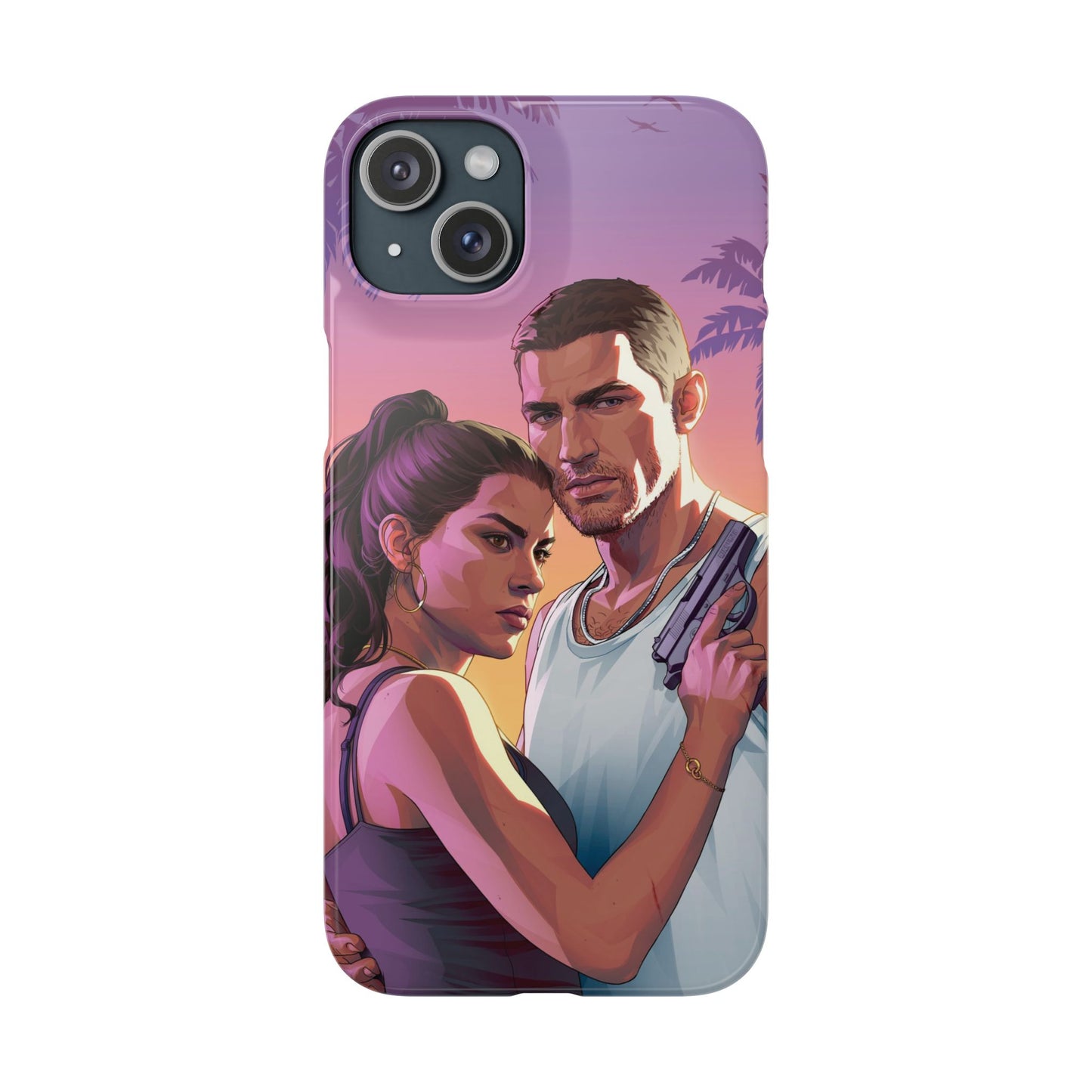 Retro Sunset Couple Phone Case — Romantic Miami Vibe Protective Snap Case