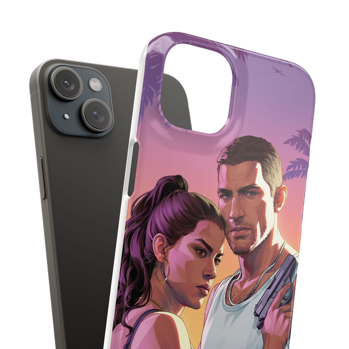 Retro Sunset Couple Phone Case — Romantic Miami Vibe Protective Snap Case