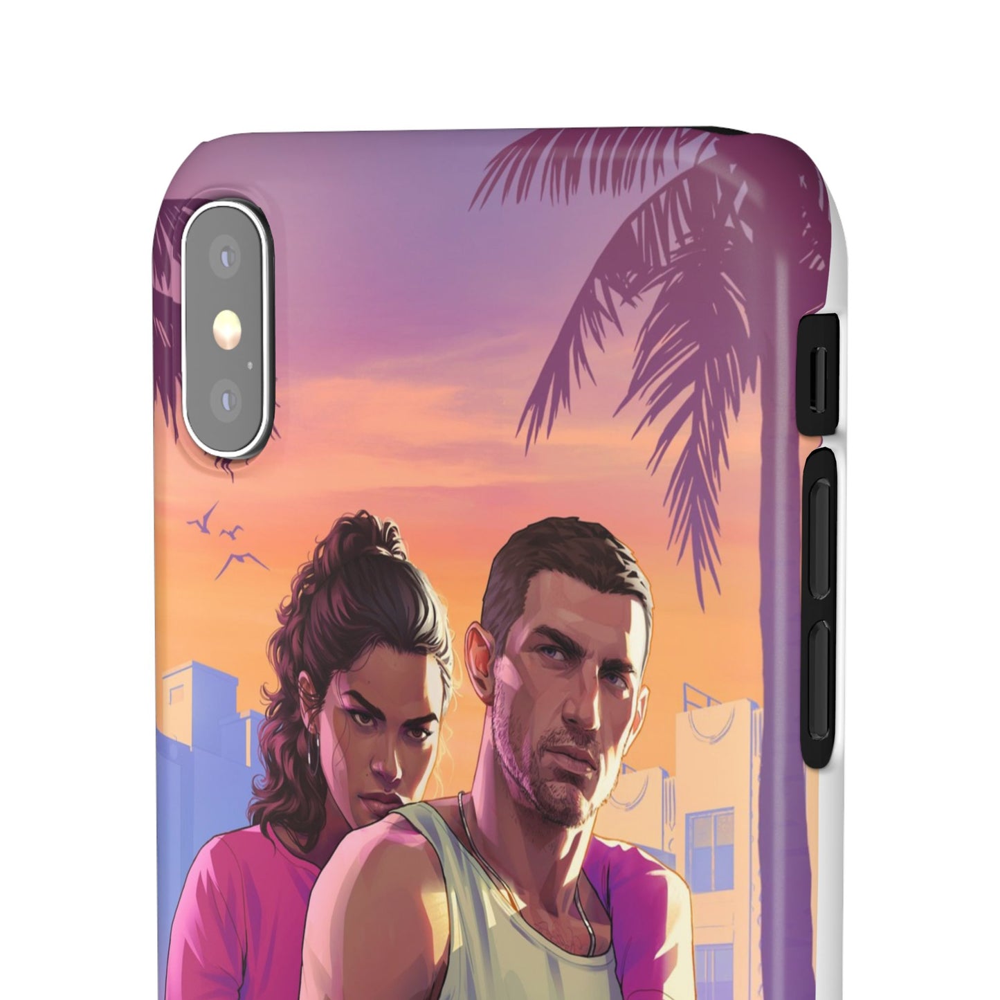 Phone Case — Retro Neon Couple Art Snap Case (Vibrant Miami Sunset)
