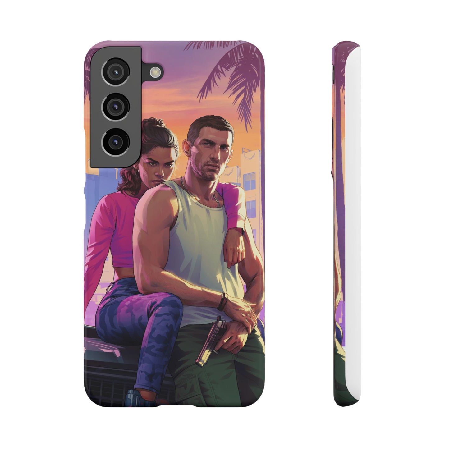 Phone Case — Retro Neon Couple Art Snap Case (Vibrant Miami Sunset)