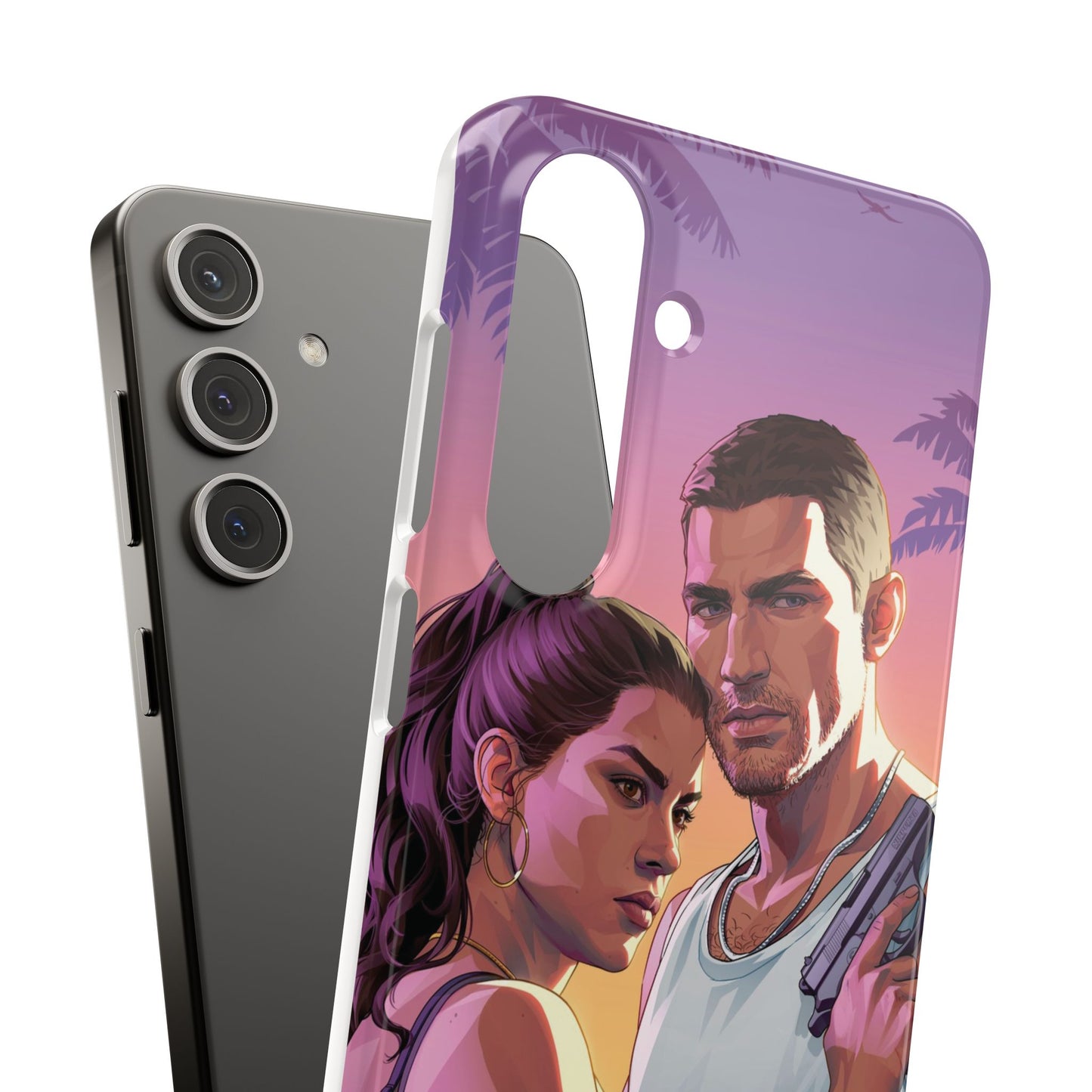 Retro Sunset Couple Phone Case — Romantic Miami Vibe Protective Snap Case