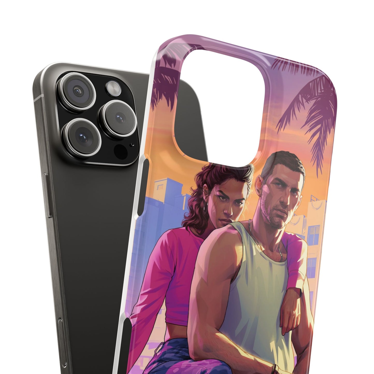 Phone Case — Retro Neon Couple Art Snap Case (Vibrant Miami Sunset)