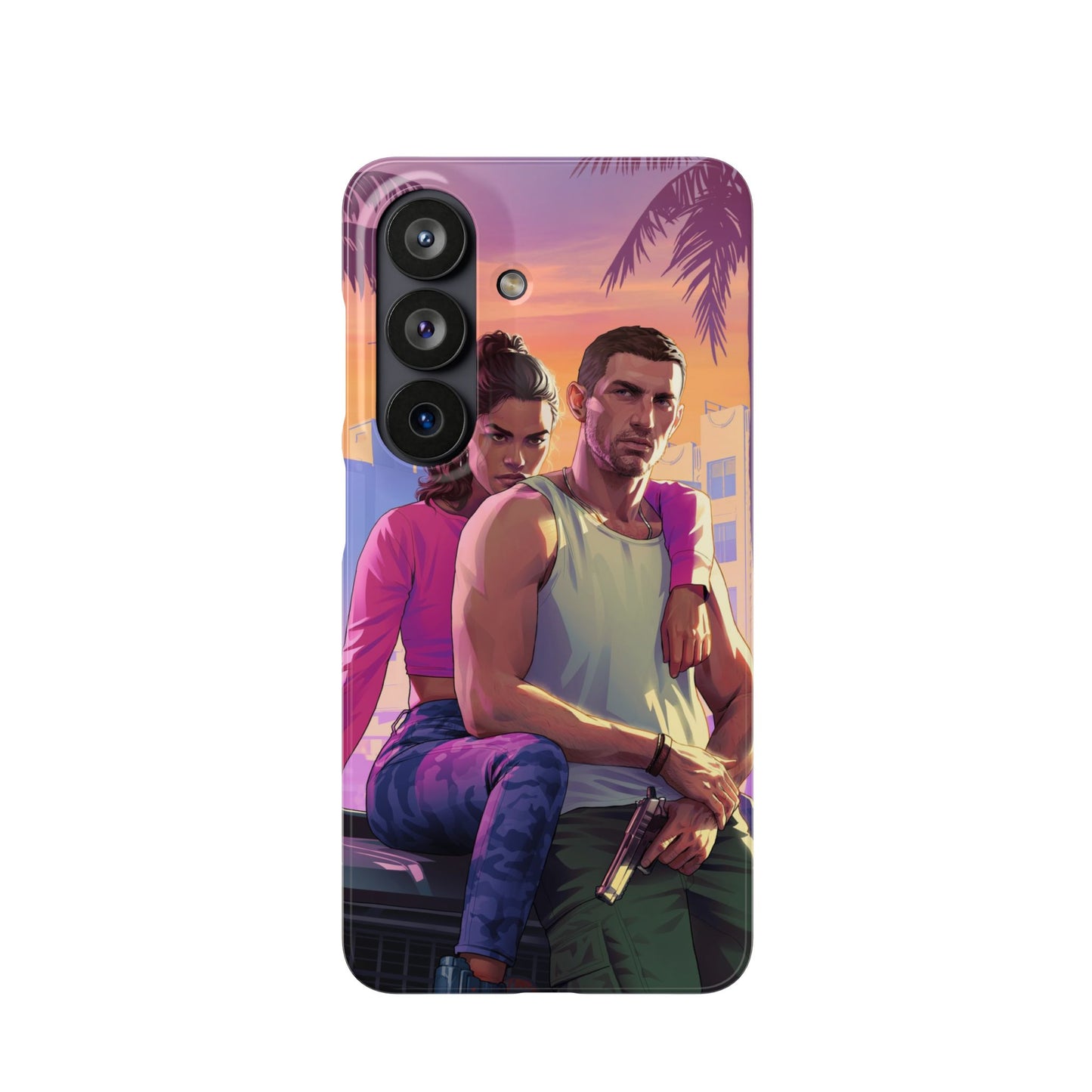 Phone Case — Retro Neon Couple Art Snap Case (Vibrant Miami Sunset)