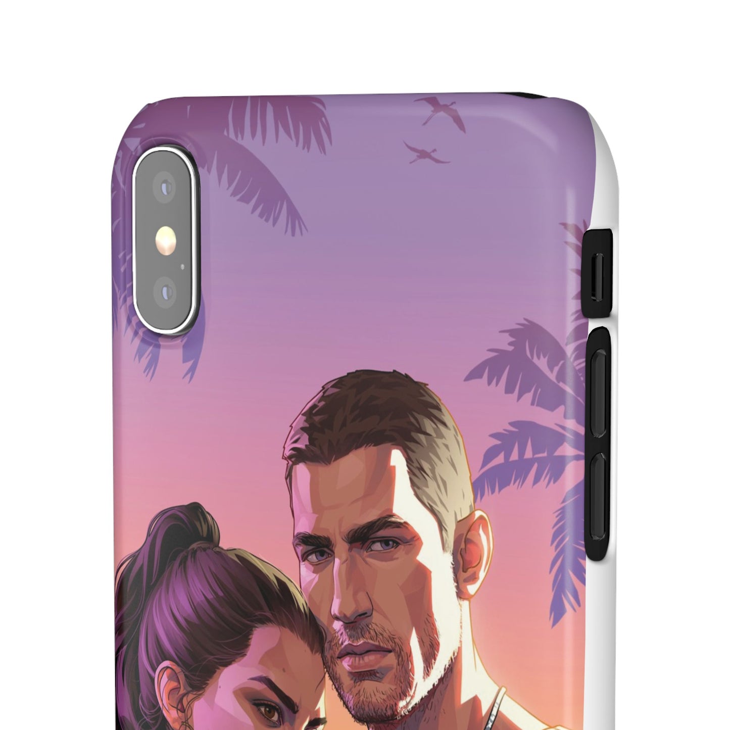 Retro Sunset Couple Phone Case — Romantic Miami Vibe Protective Snap Case