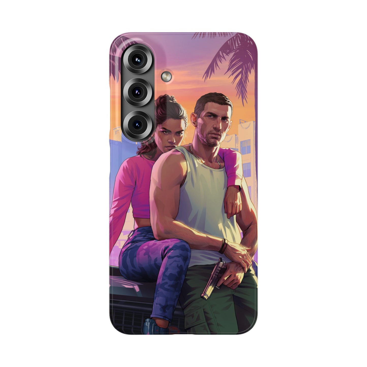 Phone Case — Retro Neon Couple Art Snap Case (Vibrant Miami Sunset)