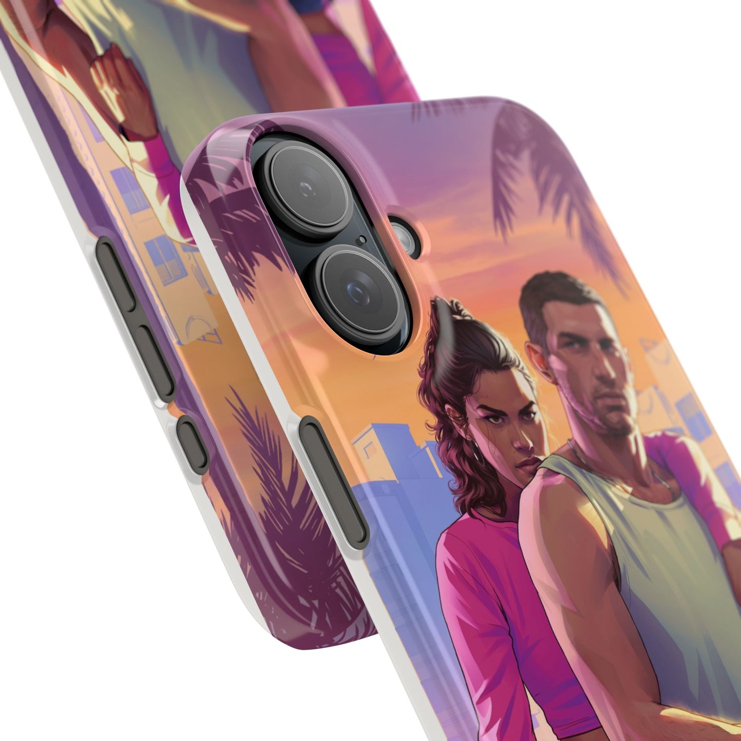 Phone Case — Retro Neon Couple Art Snap Case (Vibrant Miami Sunset)