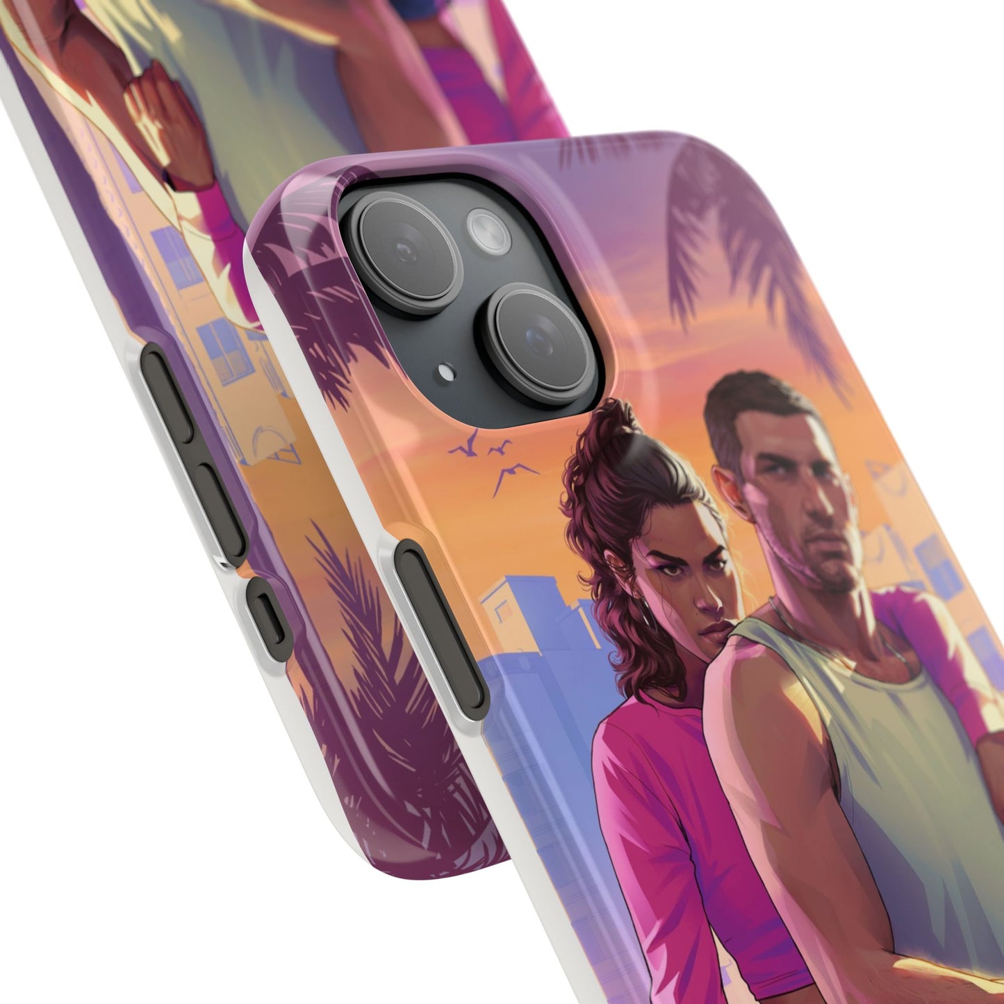 Phone Case — Retro Neon Couple Art Snap Case (Vibrant Miami Sunset)