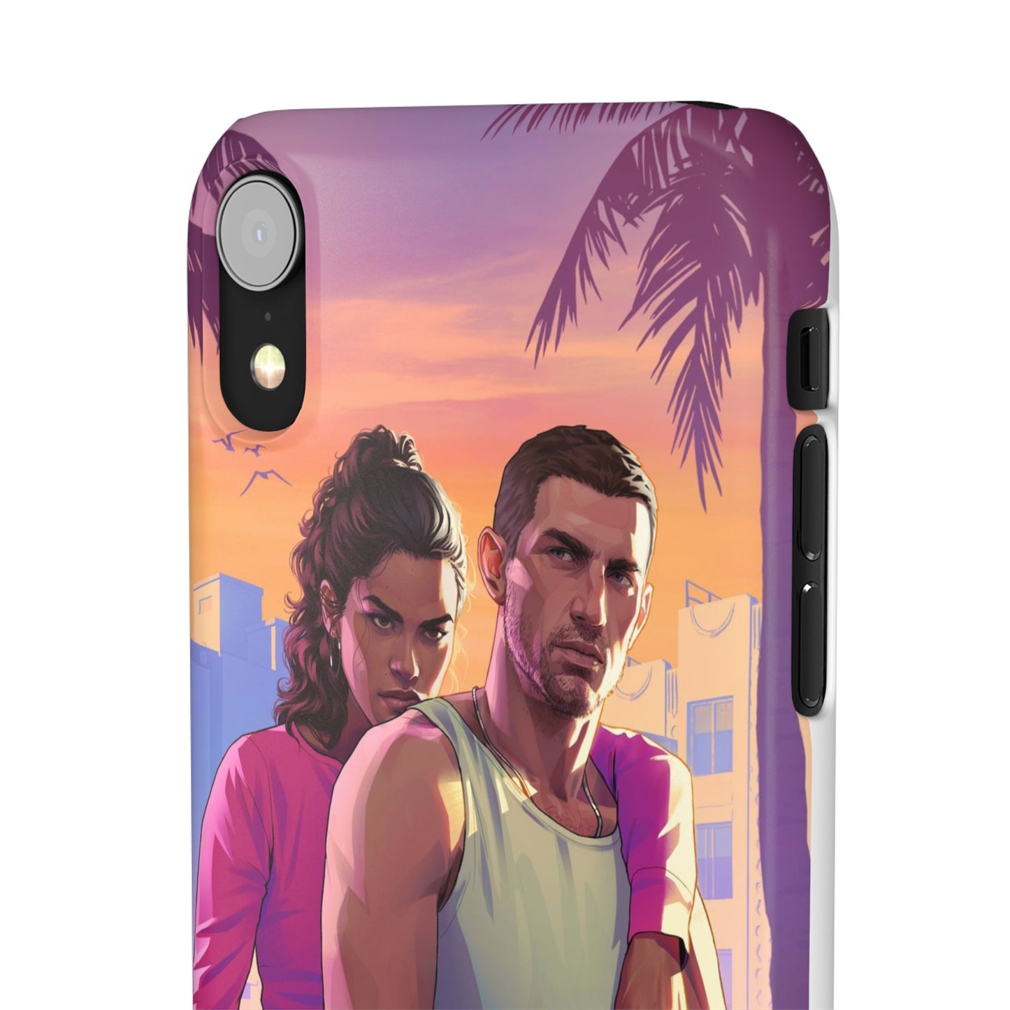 Phone Case — Retro Neon Couple Art Snap Case (Vibrant Miami Sunset)