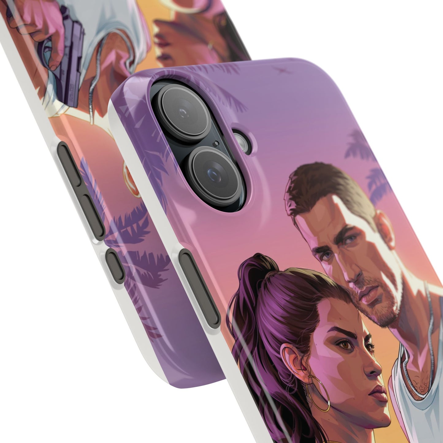 Retro Sunset Couple Phone Case — Romantic Miami Vibe Protective Snap Case