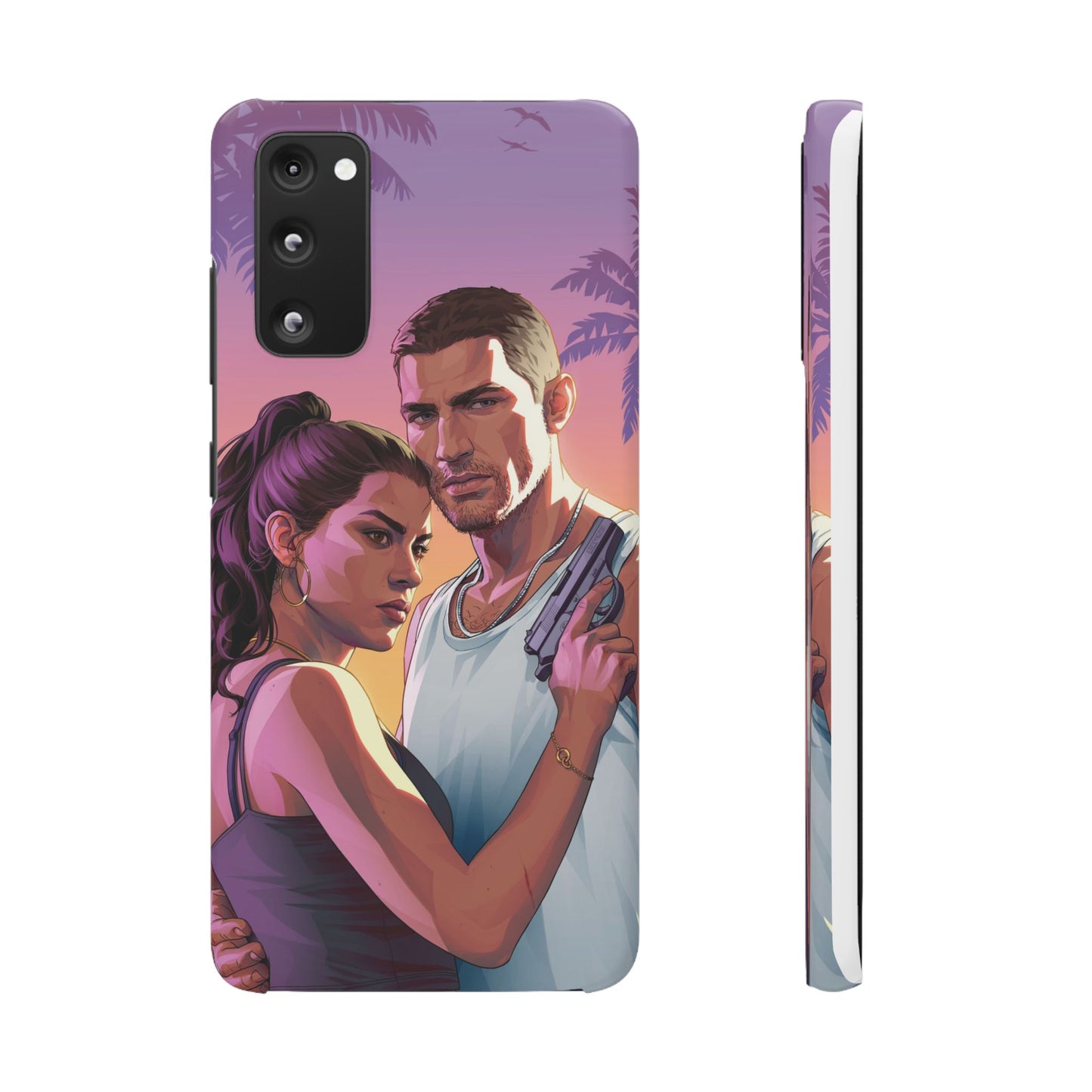 Retro Sunset Couple Phone Case — Romantic Miami Vibe Protective Snap Case