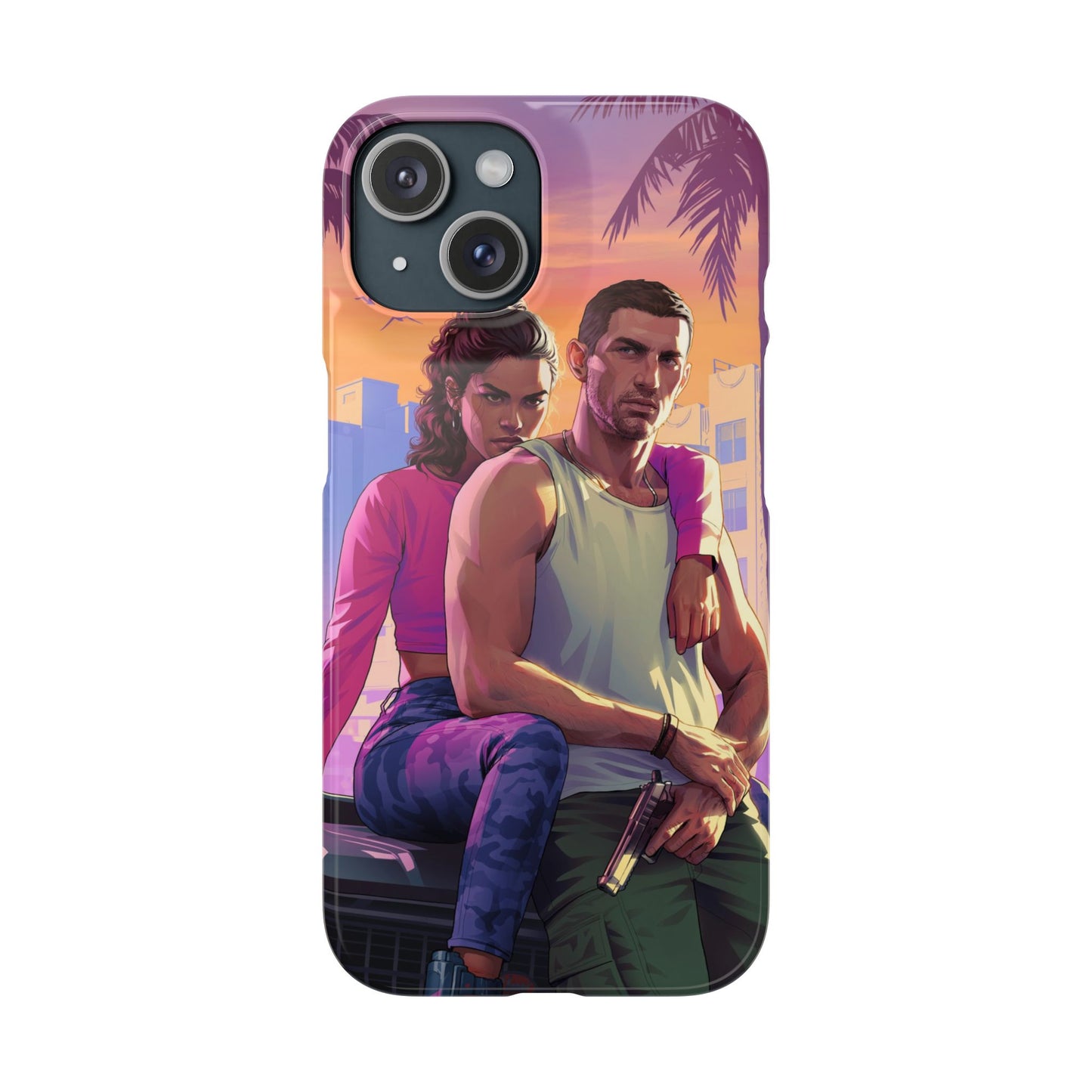 Phone Case — Retro Neon Couple Art Snap Case (Vibrant Miami Sunset)