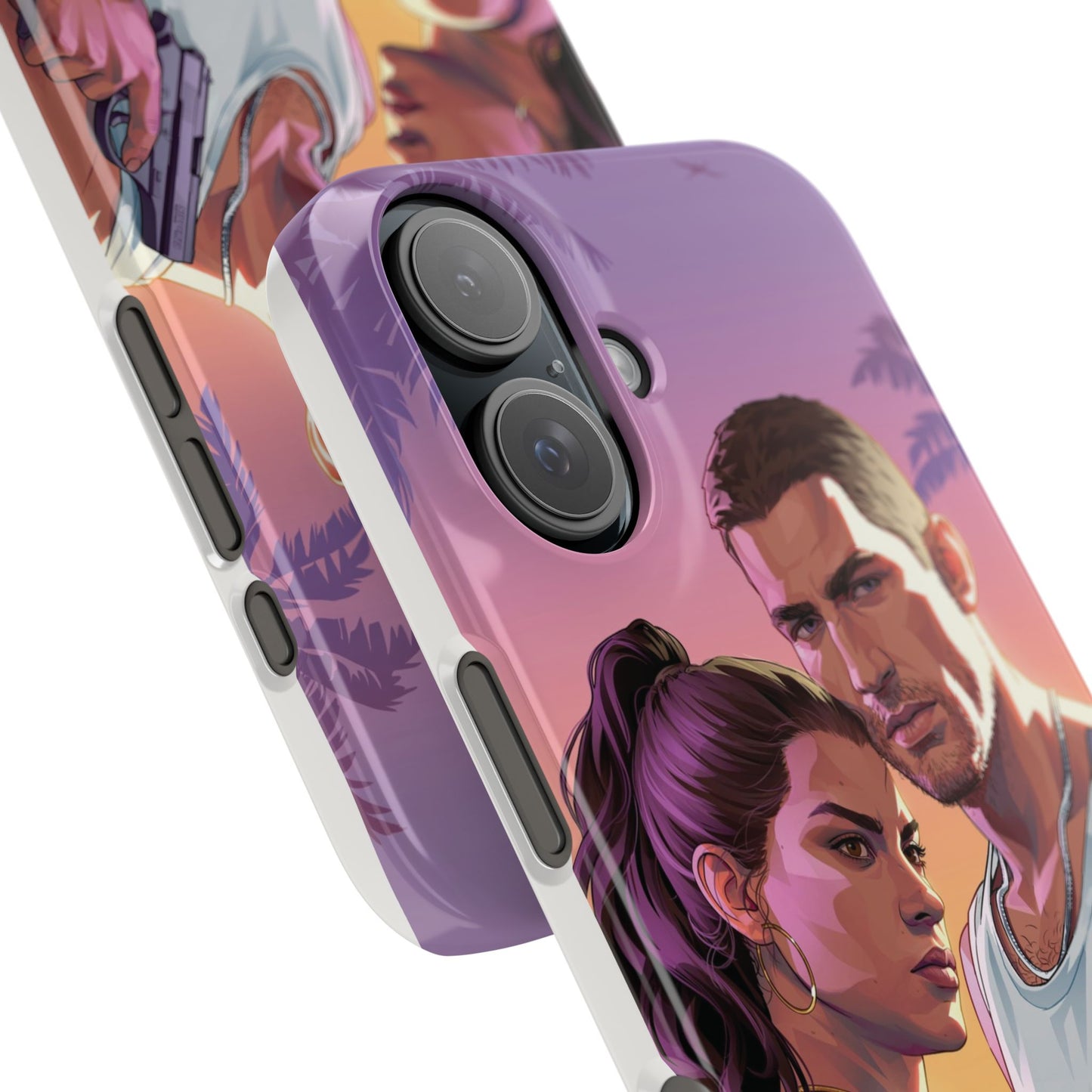 Retro Sunset Couple Phone Case — Romantic Miami Vibe Protective Snap Case