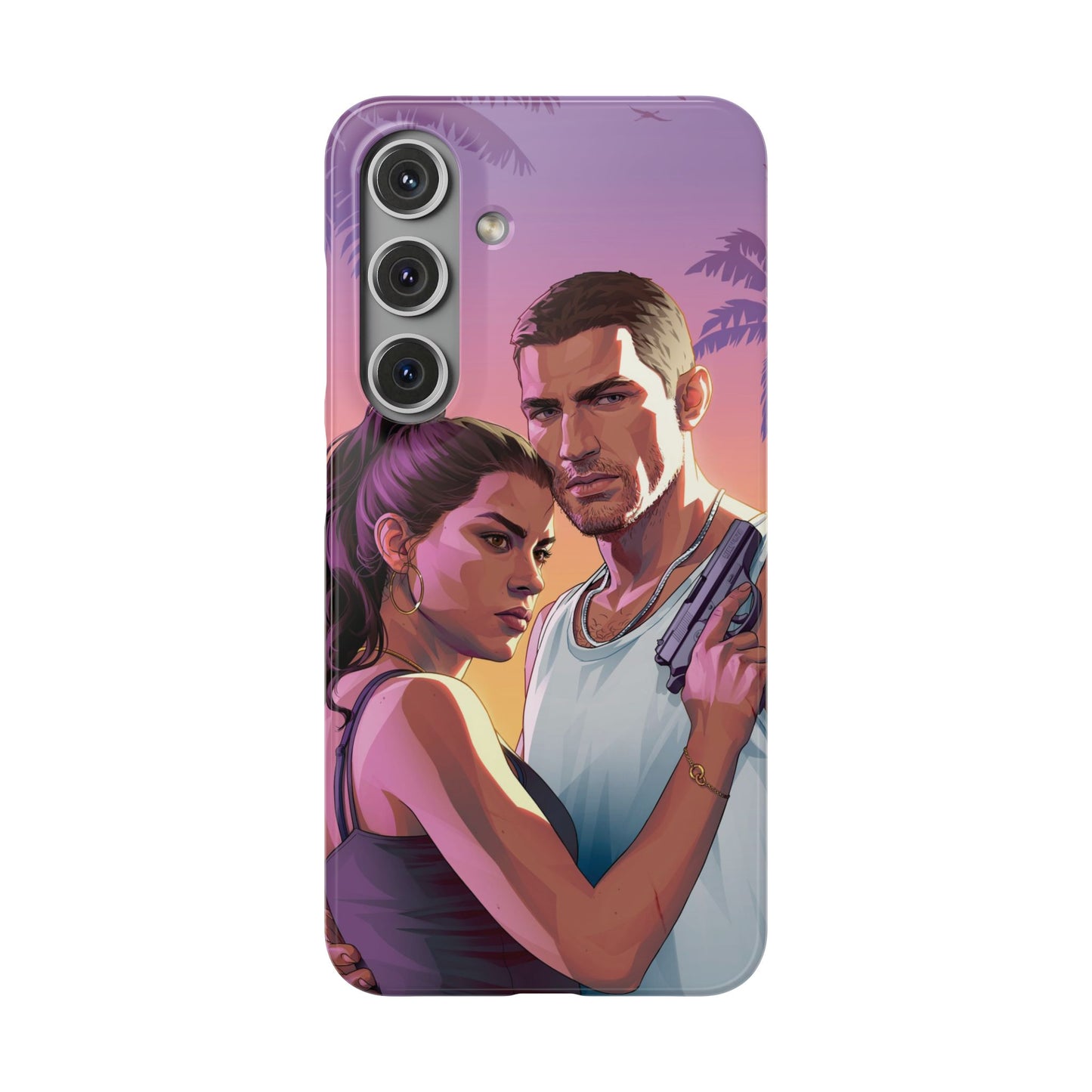 Retro Sunset Couple Phone Case — Romantic Miami Vibe Protective Snap Case