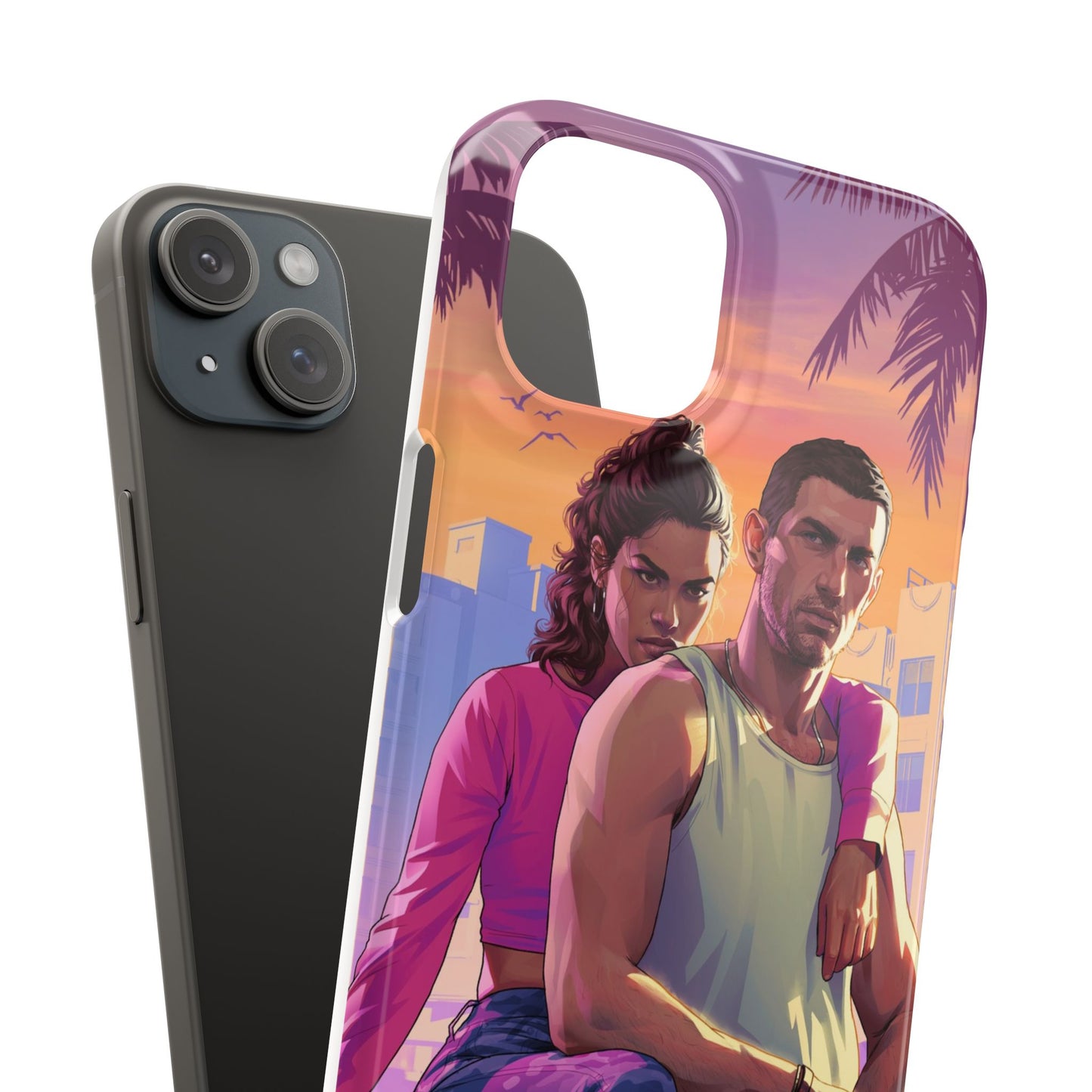 Phone Case — Retro Neon Couple Art Snap Case (Vibrant Miami Sunset)