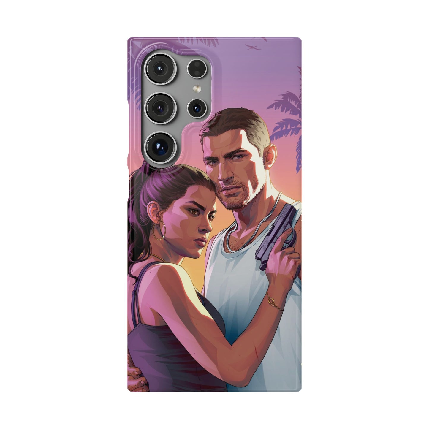 Retro Sunset Couple Phone Case — Romantic Miami Vibe Protective Snap Case
