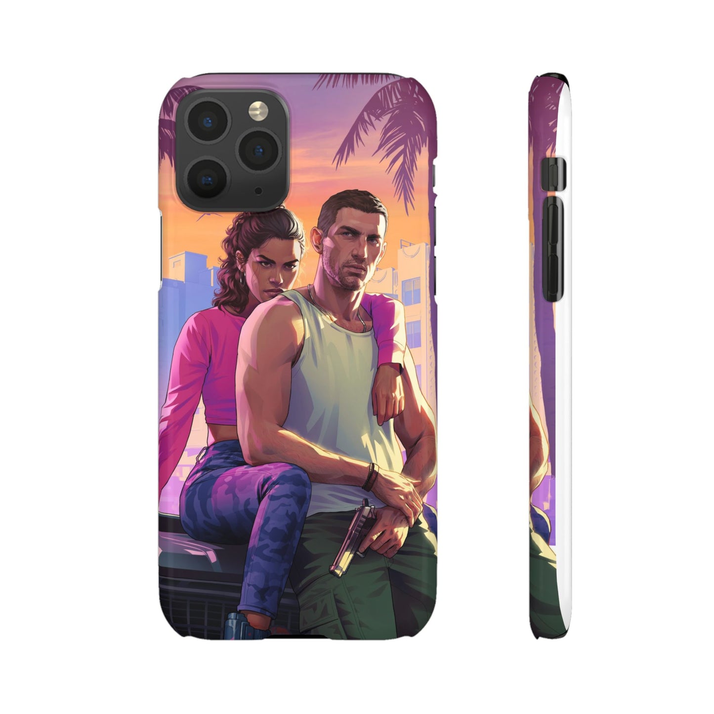 Phone Case — Retro Neon Couple Art Snap Case (Vibrant Miami Sunset)